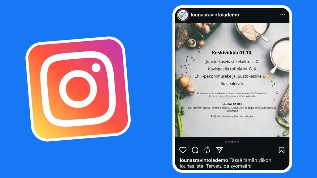 Lounastajalla voit julkaista lounaslistan suoraan Instagramiin